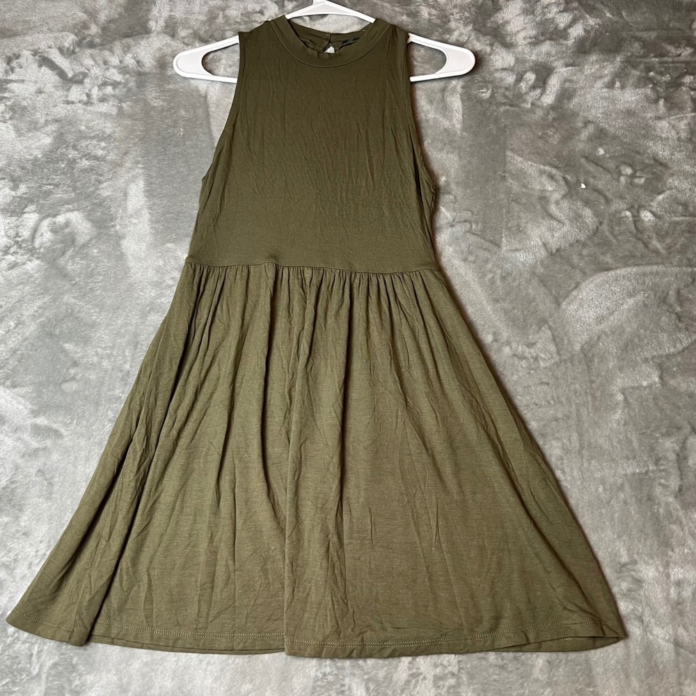 Olive Green Knit Mock Neck Sleeveless A Line Dress Size S